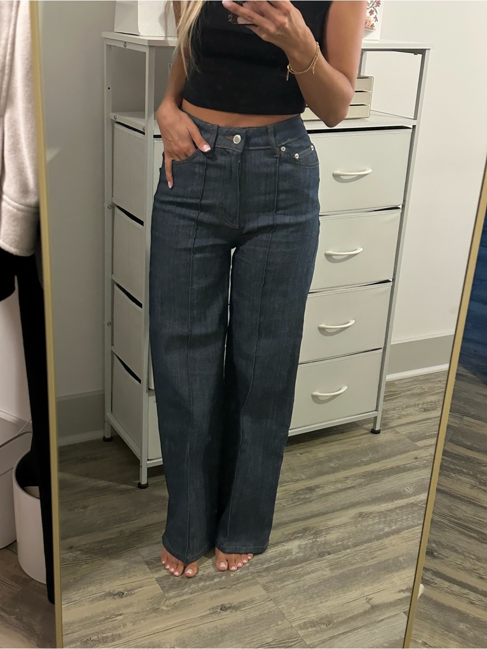 Zara Dark Indigo High-Rise Wide-Leg Jeans - Picture 2 of 5